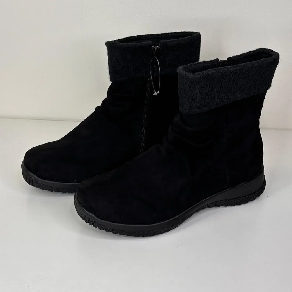 Drew Womens Black Ankle Boots With Fabric Upper & Manmade Balance Kalm Size 8.5W